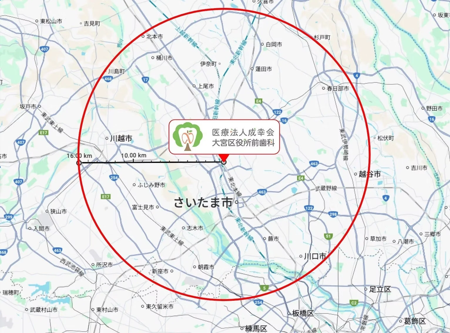 訪問診療可能範囲を示す地図