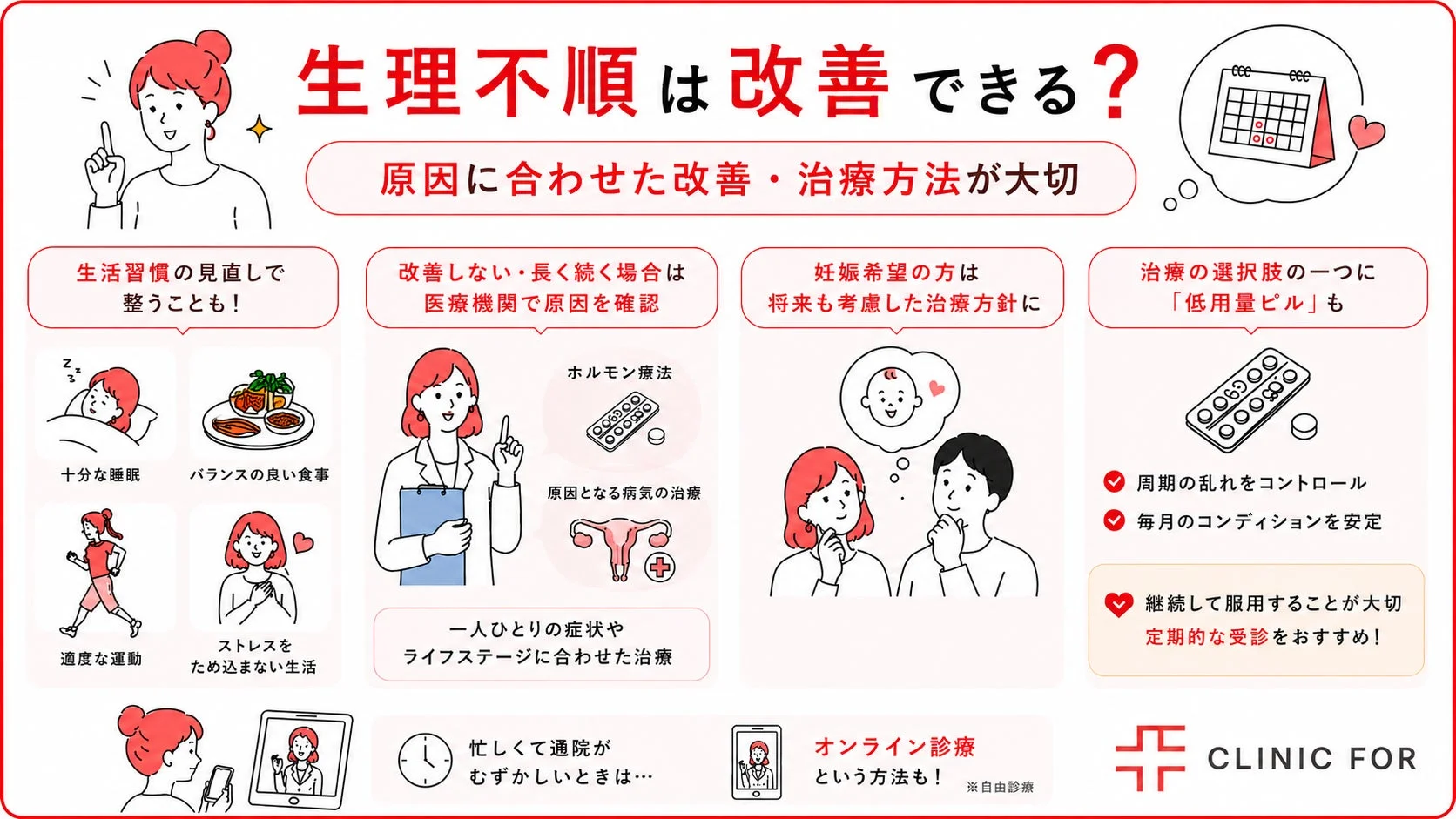 生理不順は改善できる?原因に合わせた改善・治療方法が大切。