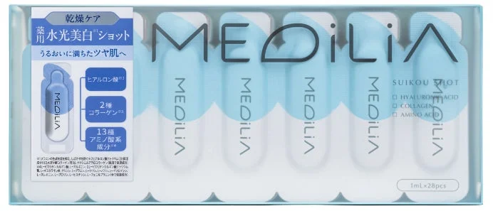 MEDILIA（メディリア）の「薬用水光美白ショット」という乾燥ケア用美容液のパッケージ画像