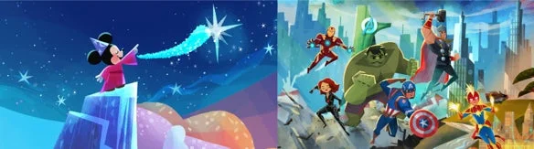 ファンタジアミッキーとマーベルヒーローのイラスト