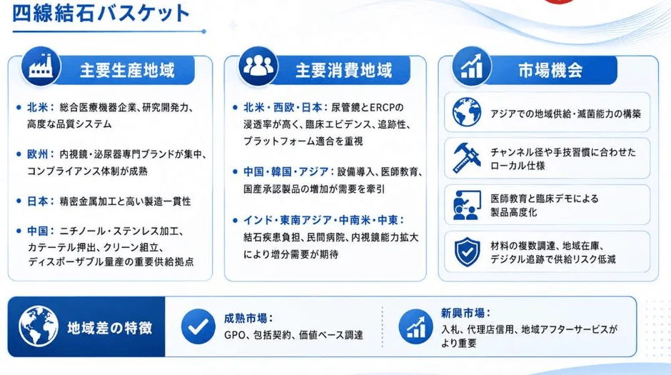 四線結石バスケットの地域構造と市場機会