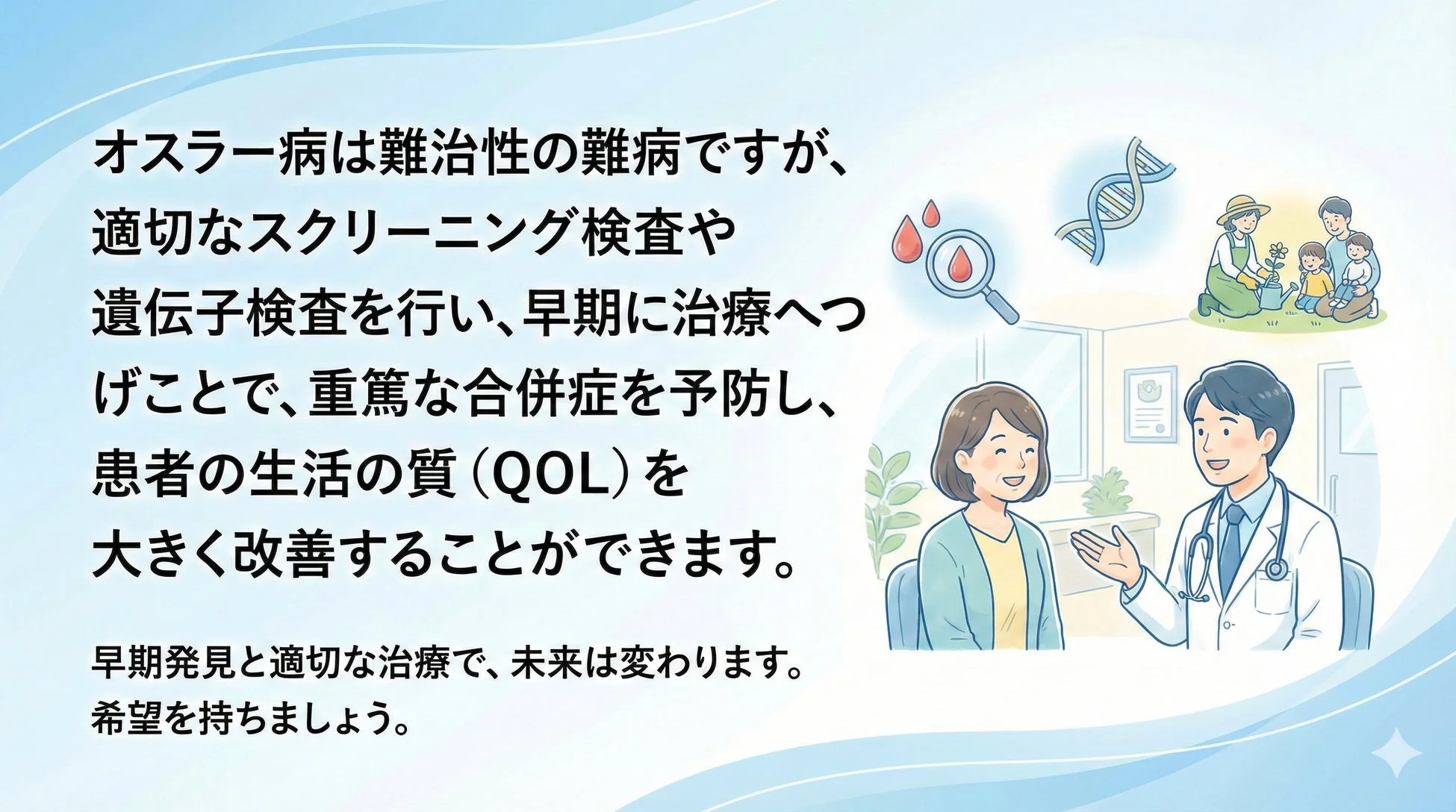 オスラー病の早期発見と適切な治療がQOL改善に繋がることを示す画像