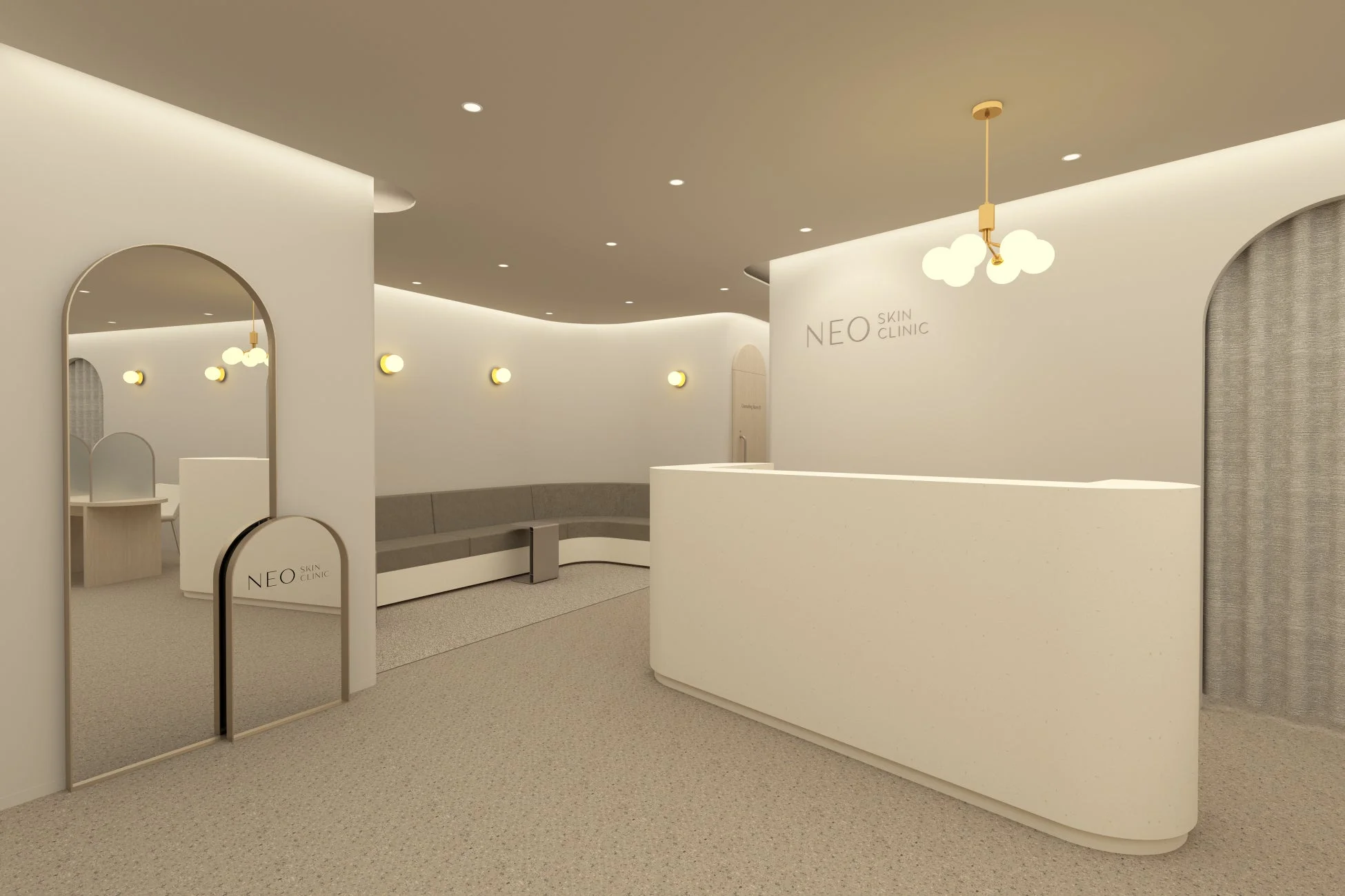 NEO Skin Clinic 神戸の受付と待合室