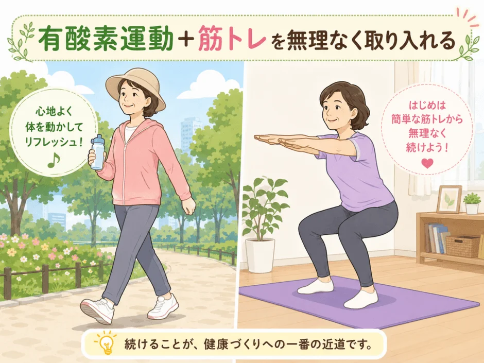有酸素運動と筋トレのイラスト