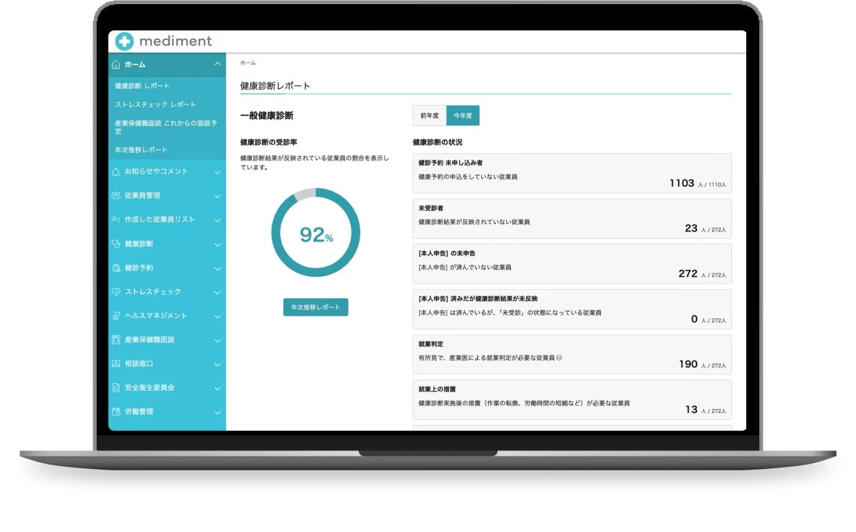 medimentの健康診断レポート画面
