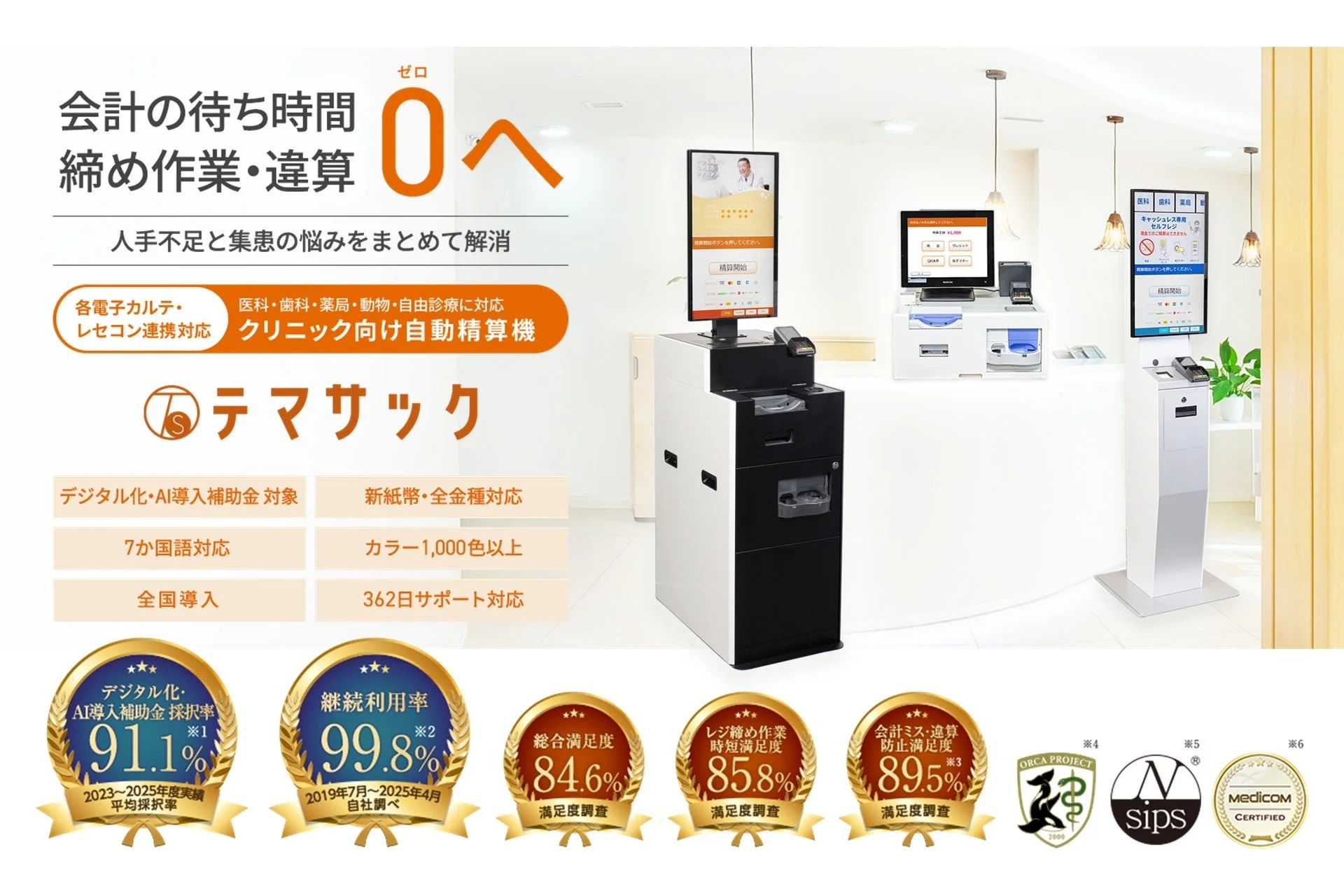 クリニック向け自動精算機「テマサック」の広告